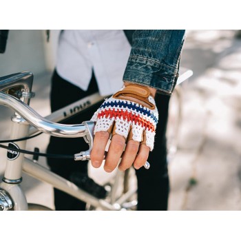 Gants cuir cycliste de franc bleu blanc rouge Thousand explorer aérés vegan tour de France coton crocheté