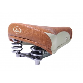 cómodo sillín bicolor "monte grappa" de dos tonos para bicicleta vintage estilo 70's color marrón crema imitación de cuero