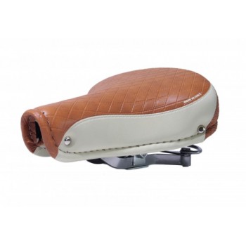 Comfortable bike seat with two-tone spring "monte grappa" style vintage 70's vintage style cream brown imitation leather color