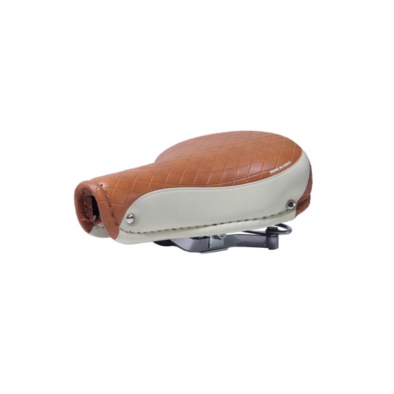 Comfortable bike seat with two-tone spring "monte grappa" style vintage 70's vintage style cream brown imitation leather color