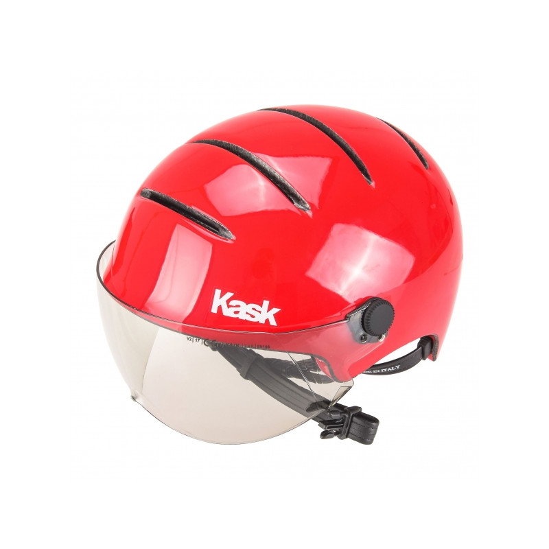 Kask Lifestyle red bicycle helmet for urban cyclists with vegetable leather visor rain protection promotion