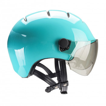 Casque vélo de ville pour cycliste Urbain Kask Lifestyle aqua turquoise avec visière cuir végétal protection de la pluie